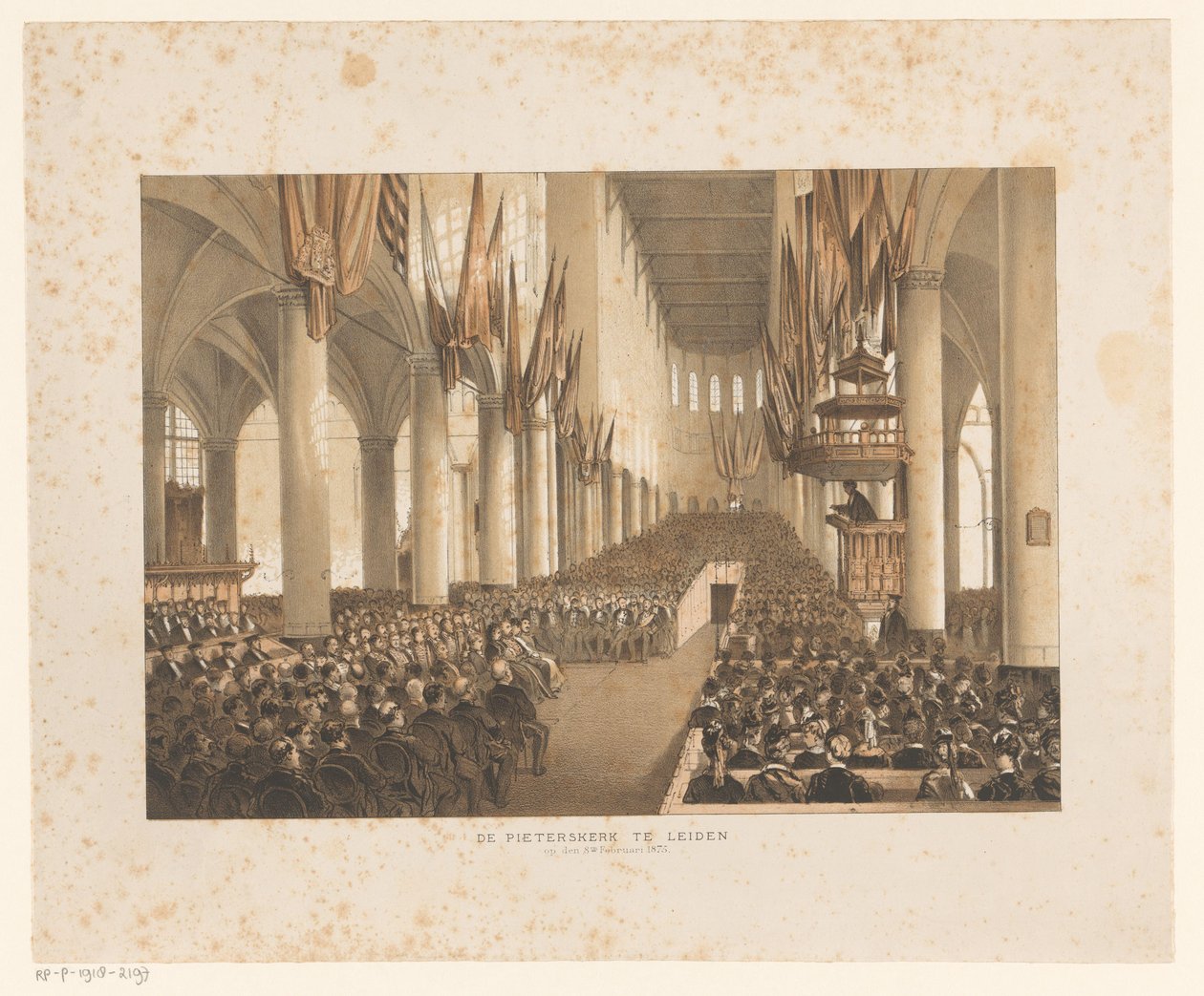 Interiör av Pieterskerk i Leiden under universitetets tredje hundraårsjubileum av Anonymous