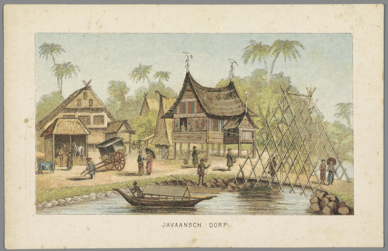 Javanesisk by på världsutställningen i Amsterdam, 1883 Javanese Village (titel på objekt) Minne av Amsterdam 1883 (serietitel på objekt) av Anonymous
