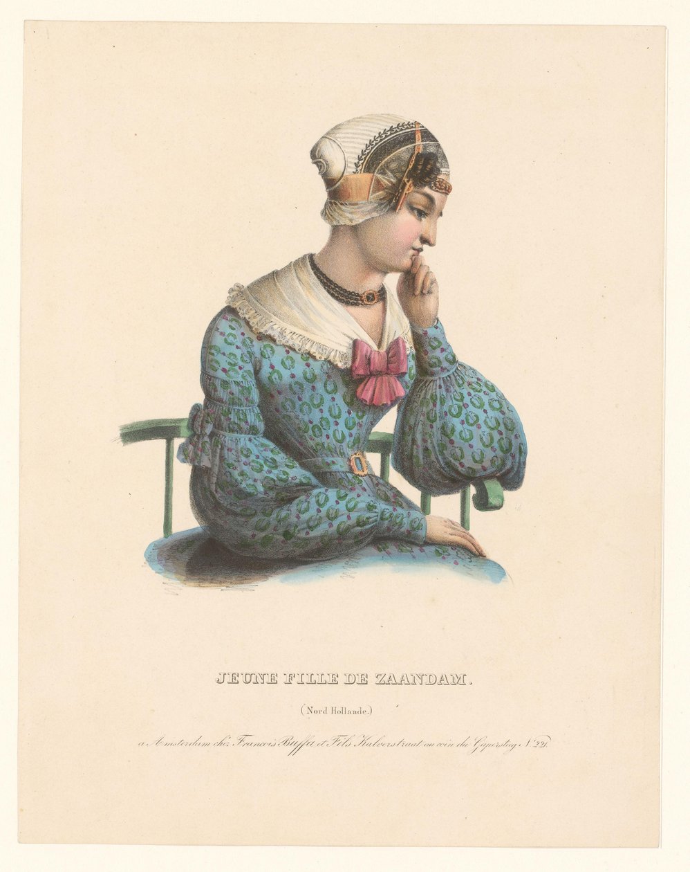Ung kvinna i traditionell dräkt från Zaandam Jeune fille de Zaandam (Nord Hollande) (titel på objekt) av Anonymous