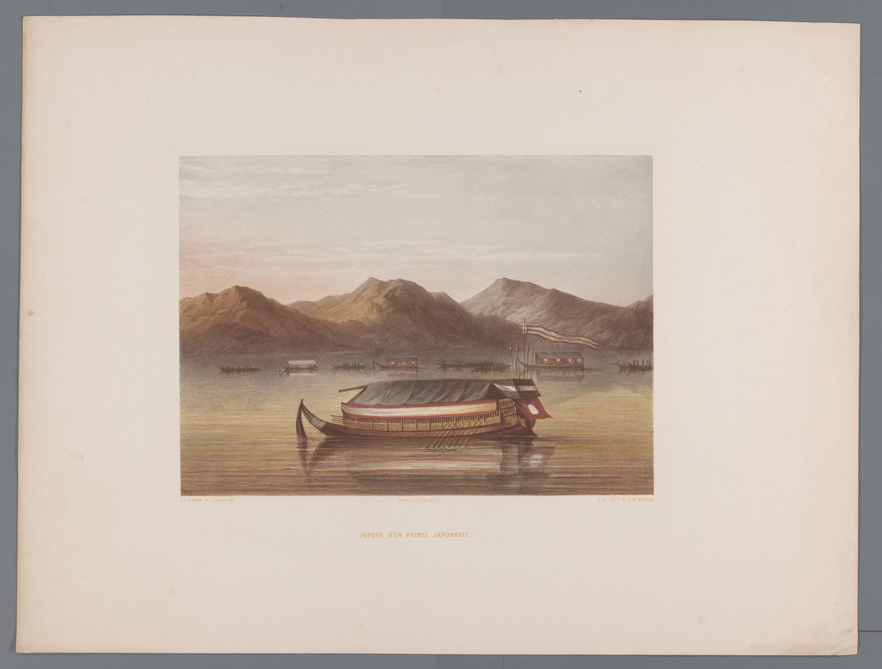 Jonk van en japansk prins Skräp av en japansk prins (titel på objekt) Souvenir of Japan utsikt från naturen med text av greve de Lijnden (serietitel på objekt) av Anonymous