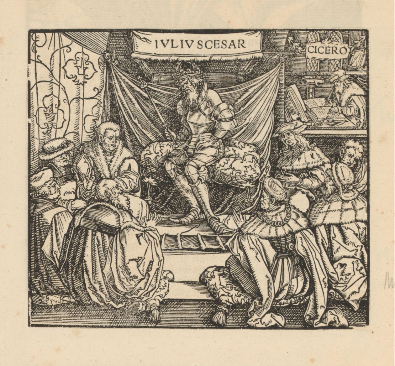 Julius Caesar i rådsmöte och Cicero skriver längst bak av Anonymous