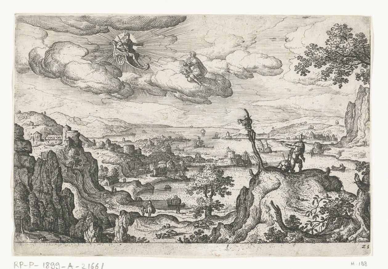 Jupiter i sin vagn och en annan Gud Landskap med mytologiska och bibliska scener (serietitel) av Anonymous