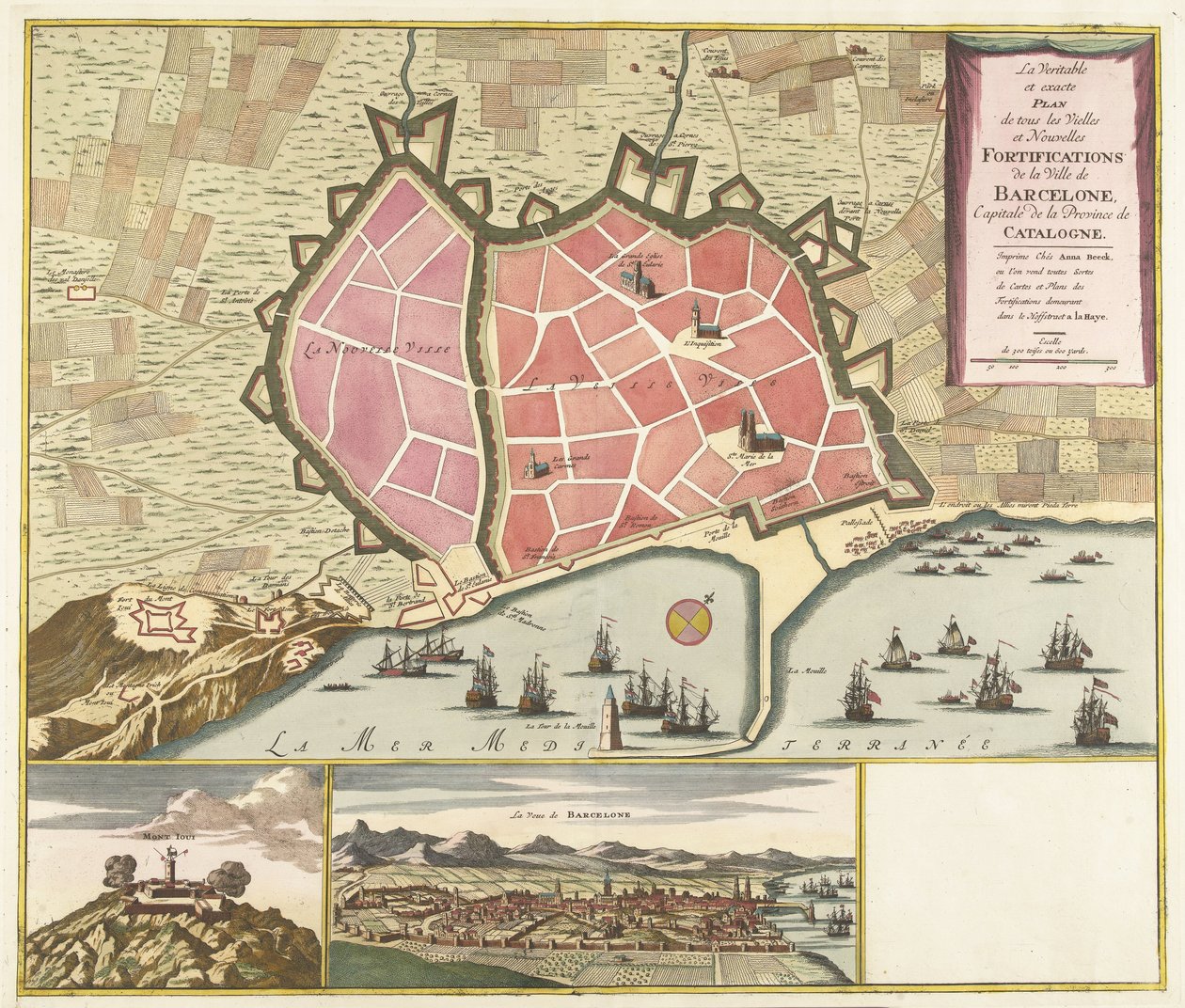 Karta från Barcelona, ​​​​ca. 1706 Den sanna och exakta planen för alla gamla och nya befästningar i staden Barcelona, ​​huvudstaden i provinsen Katalonien (titel på objektet) av Anonymous