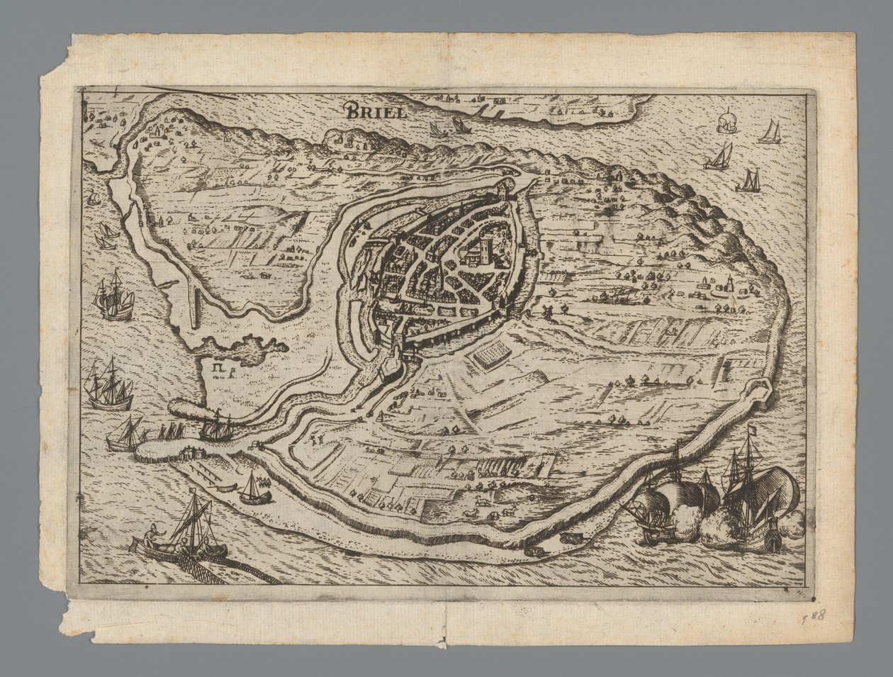 Karta över ön Voorne och karta över Brielle, 1572 Briel (titel på objekt) av Anonymous