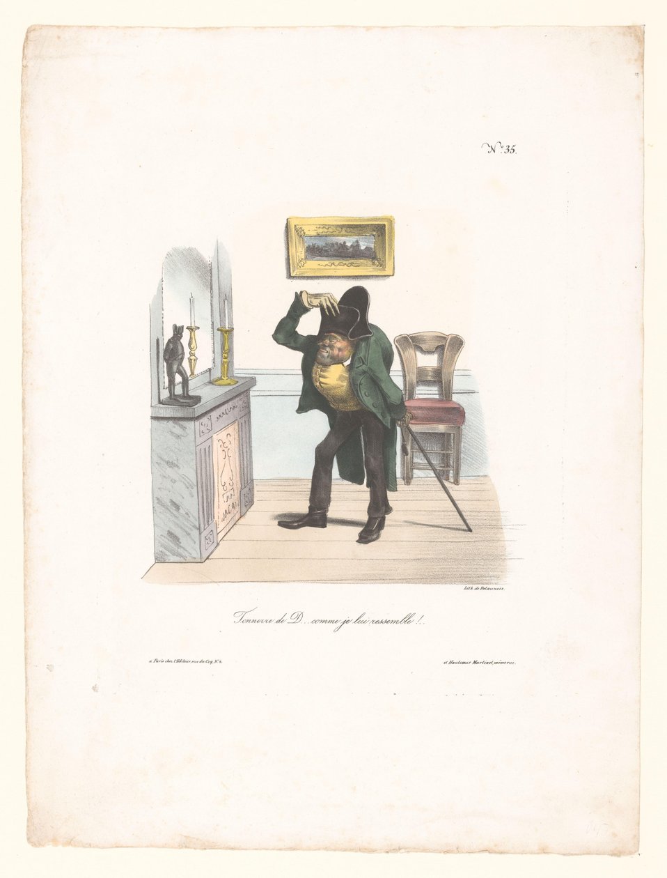 Karikatyr av en man som vill se ut som Napoleon Tonnerre de D... comme je lui ressemble!.. (titel på objekt) av Anonymous