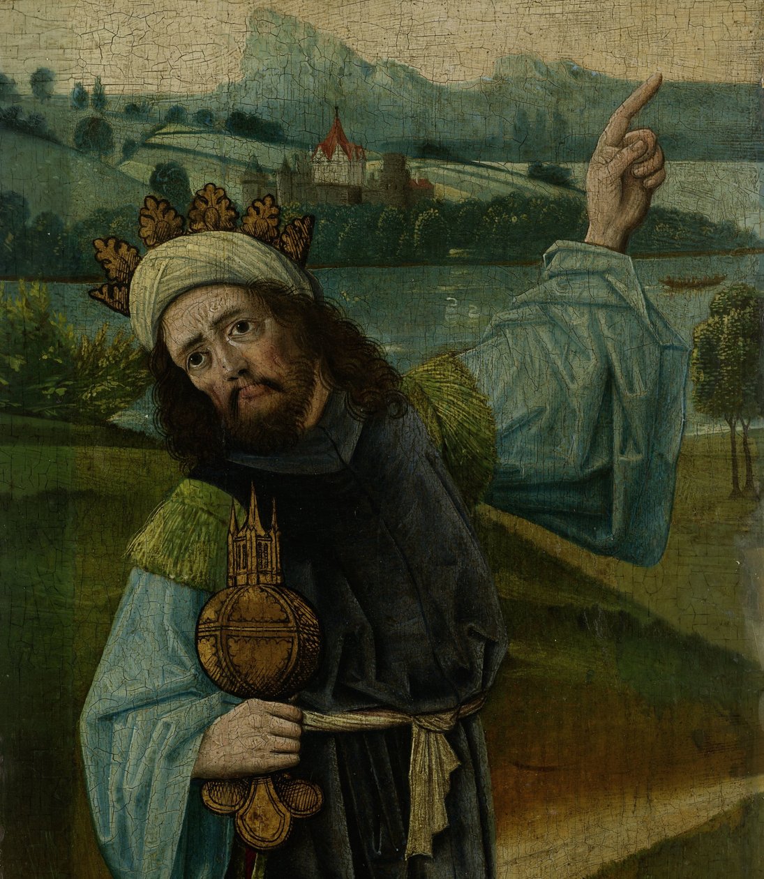 Kung Melchior, en av de tre männen, pekar på stjärnan, fragment från An Adoration of the Magi av Anonymous