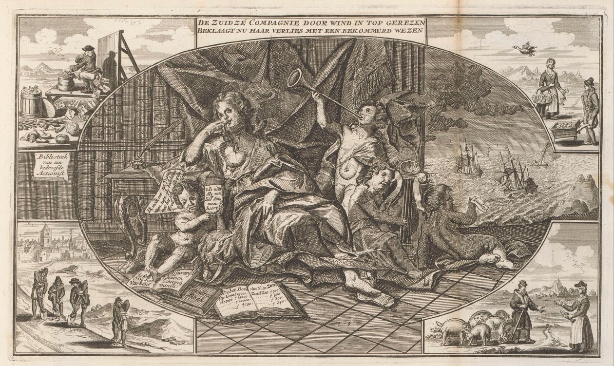 South Seas Companys klagomål, 1720 The Zuidzé Company reser sig till toppen av vinden / nu beklagar sin förlust med en oroad varelse (titel på objektet) The Great Scene of Folly (serietitel) av Anonymous
