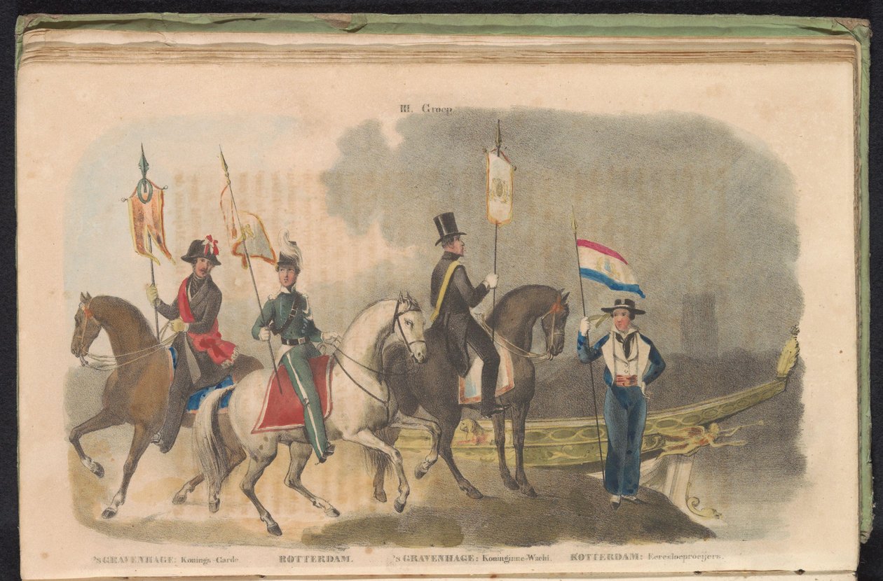 Kostymer och banderoller för hedersvakterna i Haag och Rotterdam, 1840-1842 III. Grupp (titel på objekt) av Anonymous