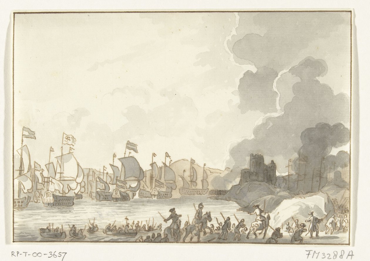 De engelska och holländska flottornas landsättning i Cadiz, 1702 av Anonymous