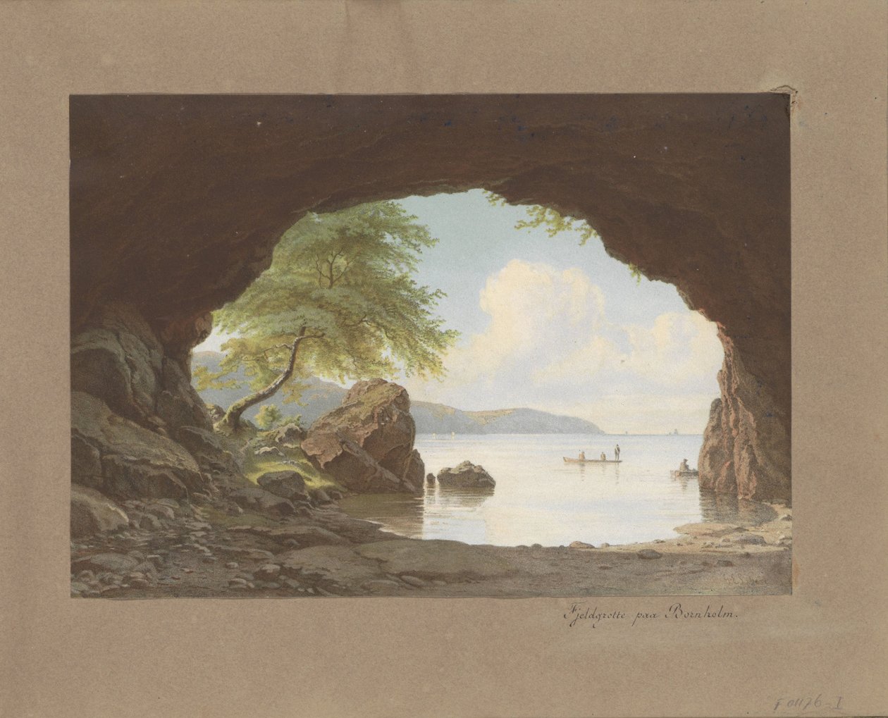 Landskap efter målningen Fjeldgrotte paa Bornholm av G.E. Libert Fjeldgrotte paa Bornholm (titel på objekt) av Anonymous