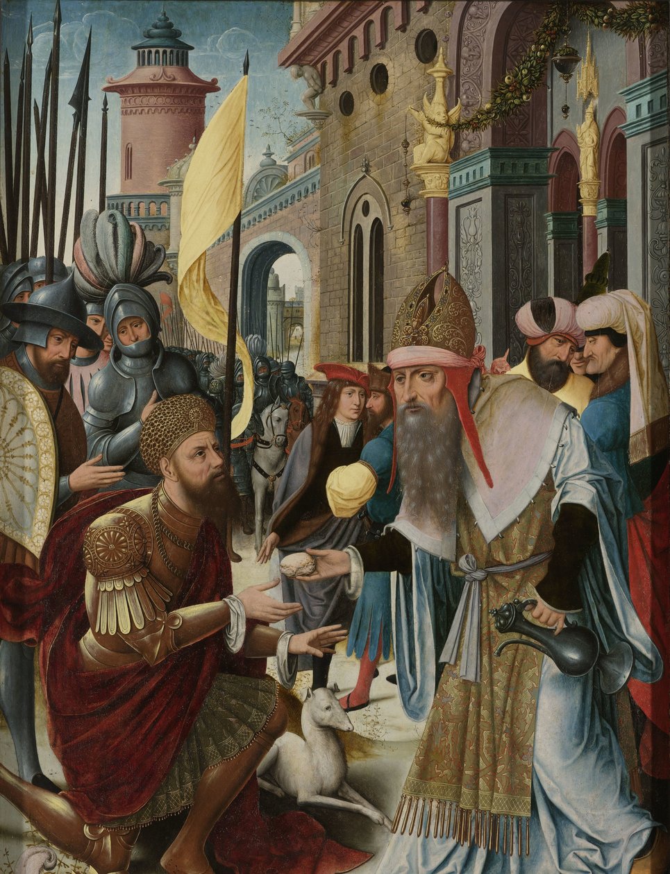 Möte av Abraham och Melkisedek (inre, vänstra flygeln av en triptyk) av Anonymous