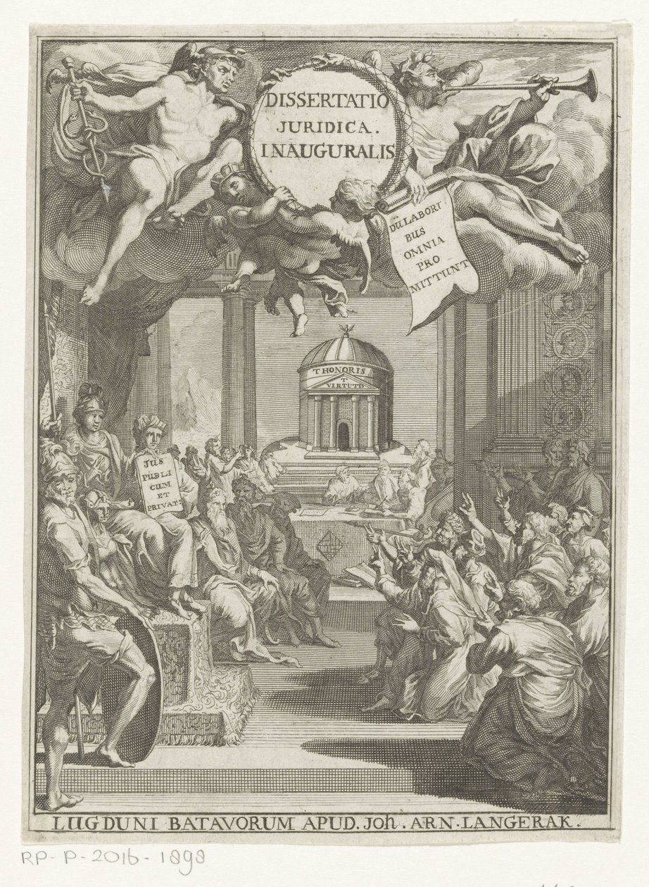 Minerva och knästående lärda Dissertatio juridica inauguralis (titel på objekt) av Anonymous