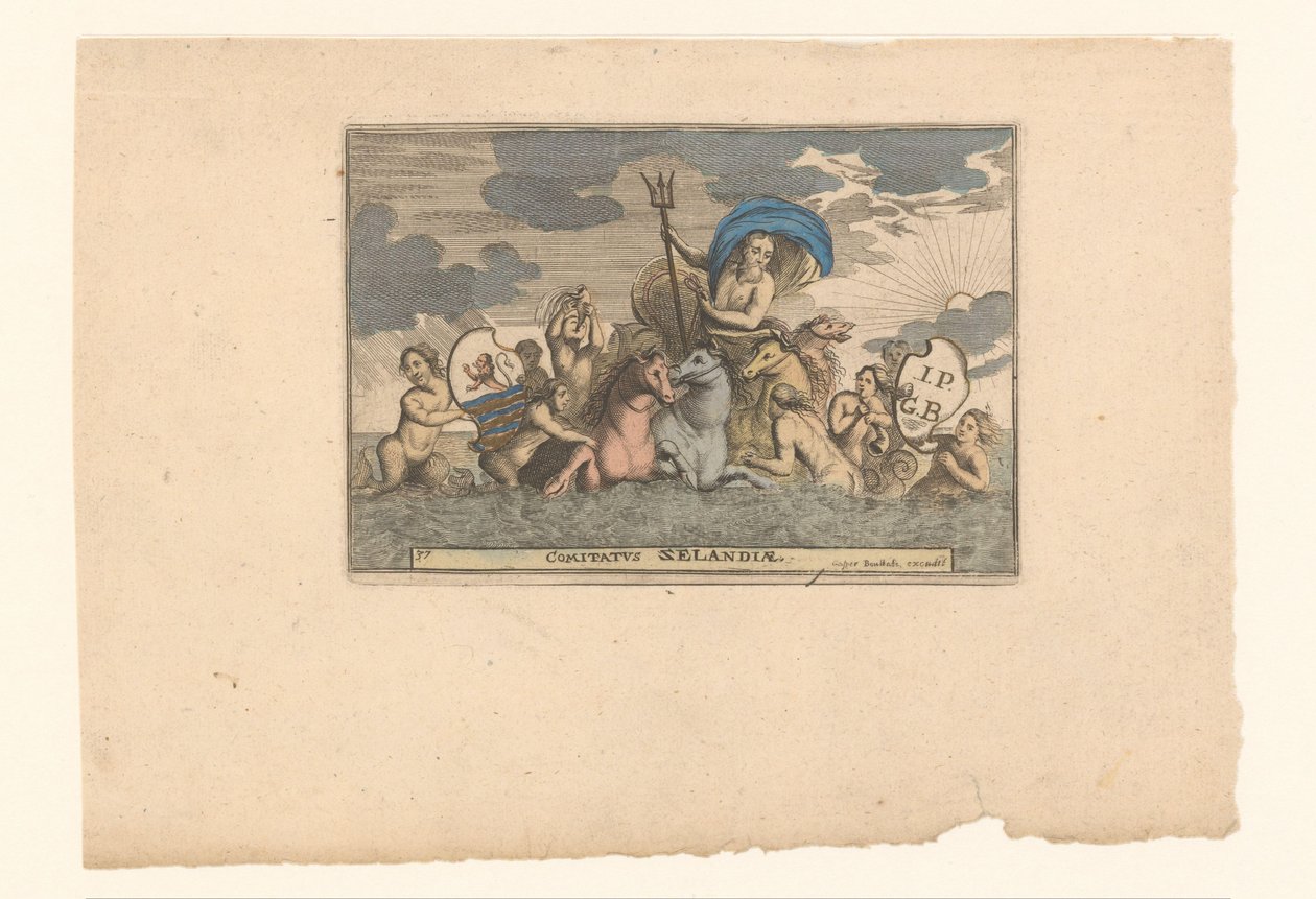 Neptunus som personifiering av Zeeland Comitatus Zelandiae (titel på objekt) av Anonymous