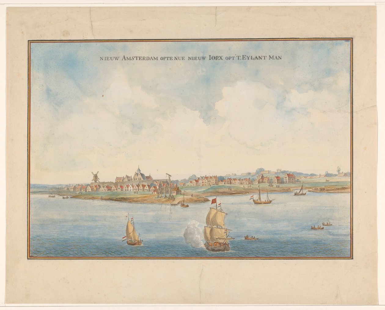 Nieuw Amsterdam eller nu New Iorx väljer Eylant Man (titel på objekt) av Anonymous