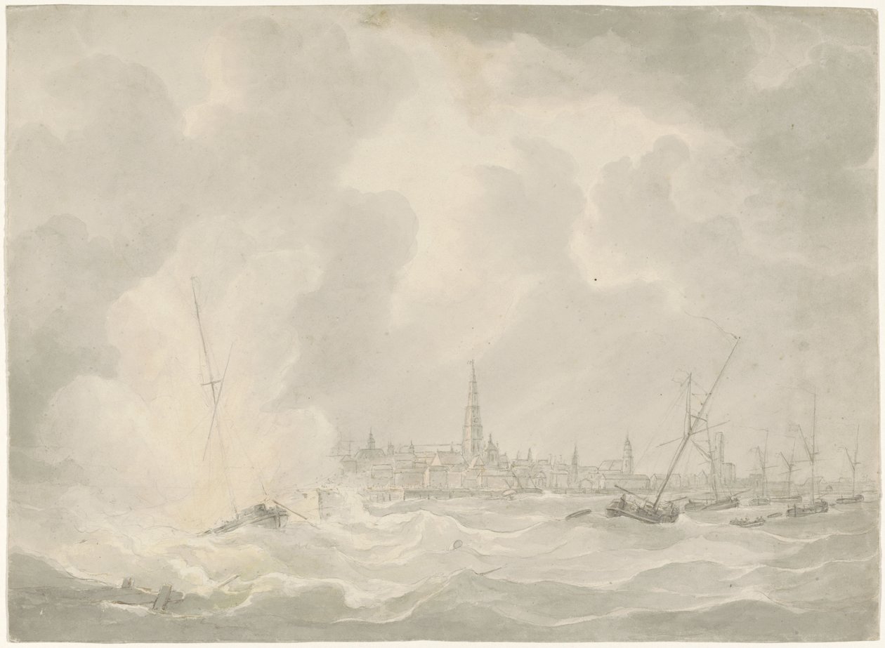 Explosion av Jan van Speijks båt, 1831 av Anonymous
