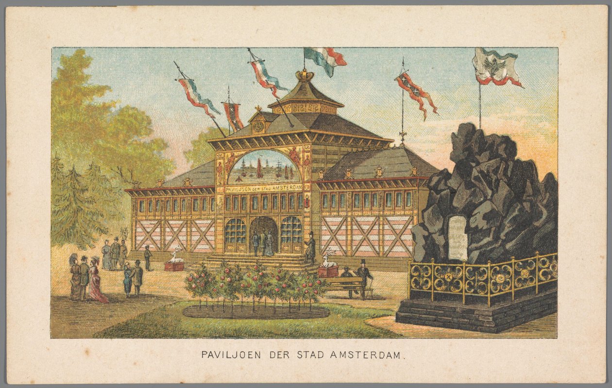 Paviljong av staden Amsterdam på världsutställningen i Amsterdam, 1883 Paviljong i staden Amsterdam (titel på objekt) Minne av Amsterdam 1883 (serietitel på objekt) av Anonymous