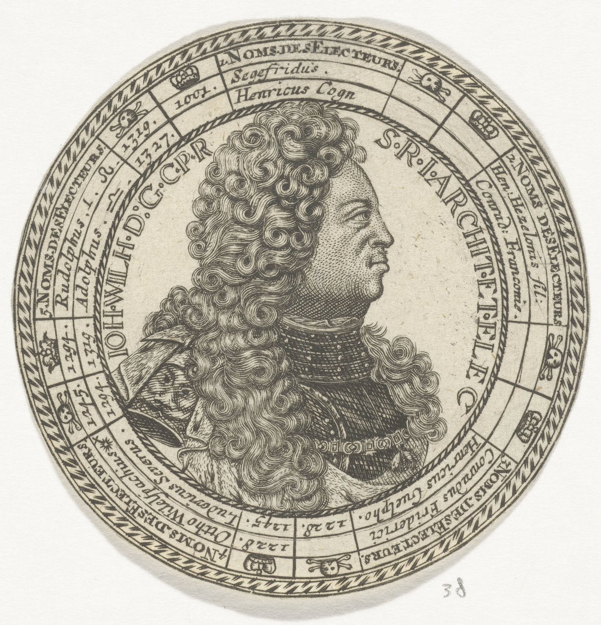 Medalj med porträttet av Johan Willem och namnen på kurfurstarna i Pfalz av Anonymous