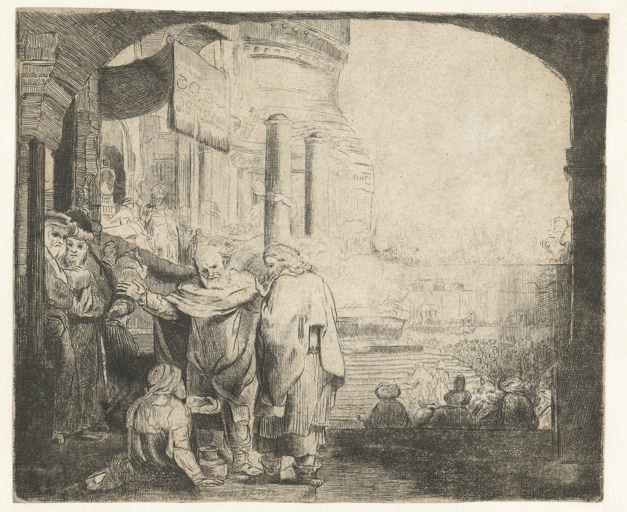 Petrus och Johannes botar krymplingen vid templets port av Anonymous