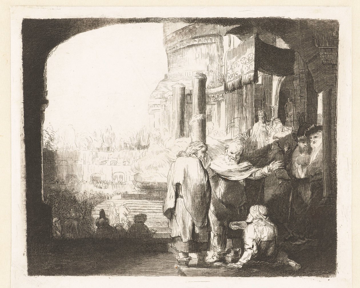 Petrus och Johannes botar krymplingen vid templets port av Anonymous