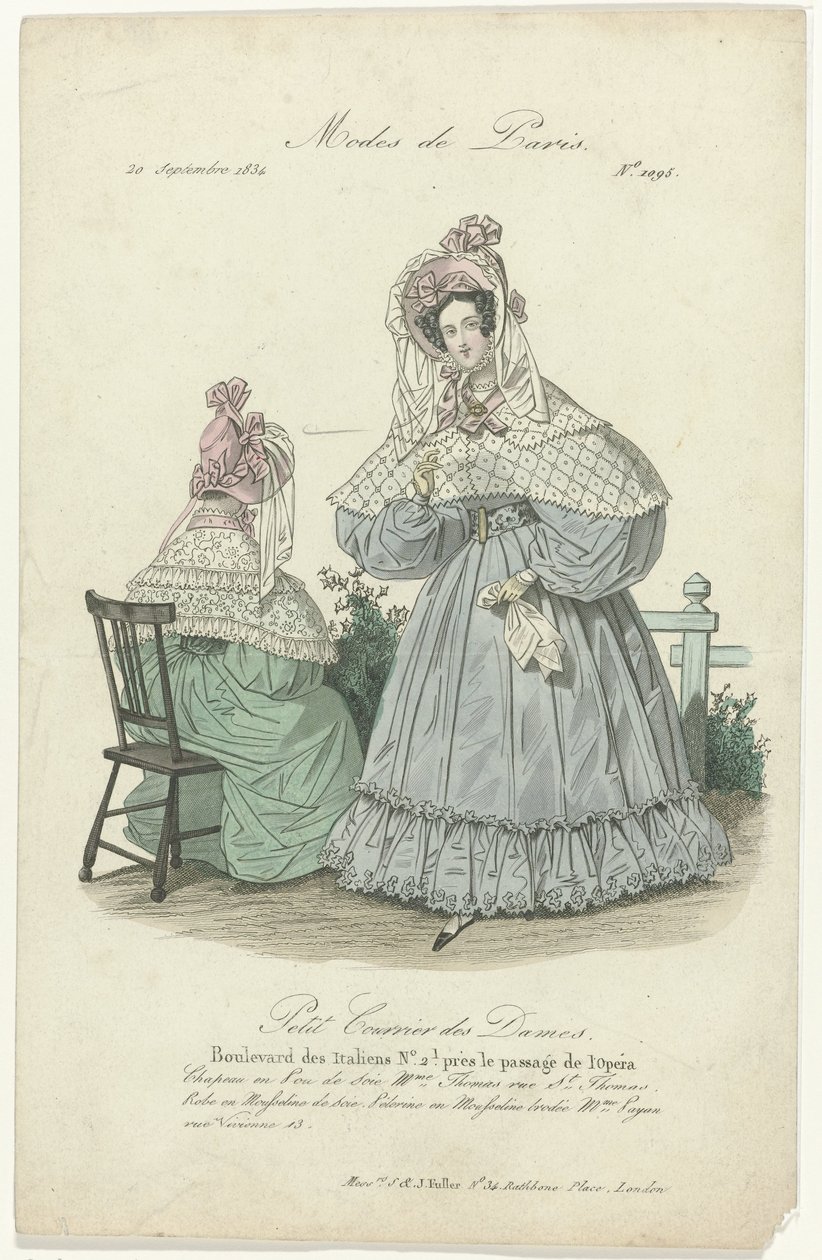 Petit Courrier des Dames, 20 september 1834, nr 1095: Hatt i Pou de Soi (...) av Anonymous