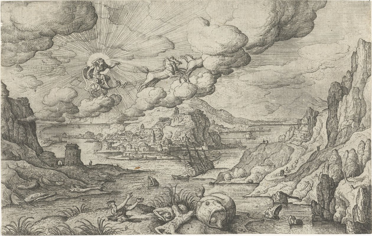 Phaethon åker i solvagnen Landskap med mytologiska och bibliska scener (serietitel) av Anonymous