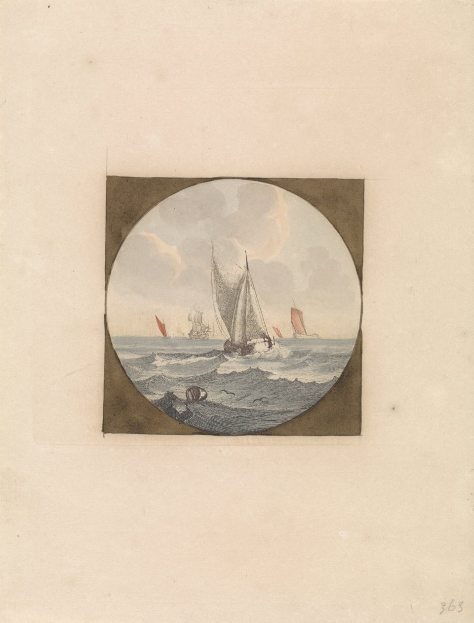 Platt botten med vita segel Ships at Sea (serie B) (serietitel) av Anonymous