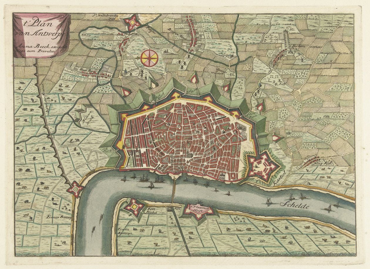 Karta över Antwerpen, ca 1706 t