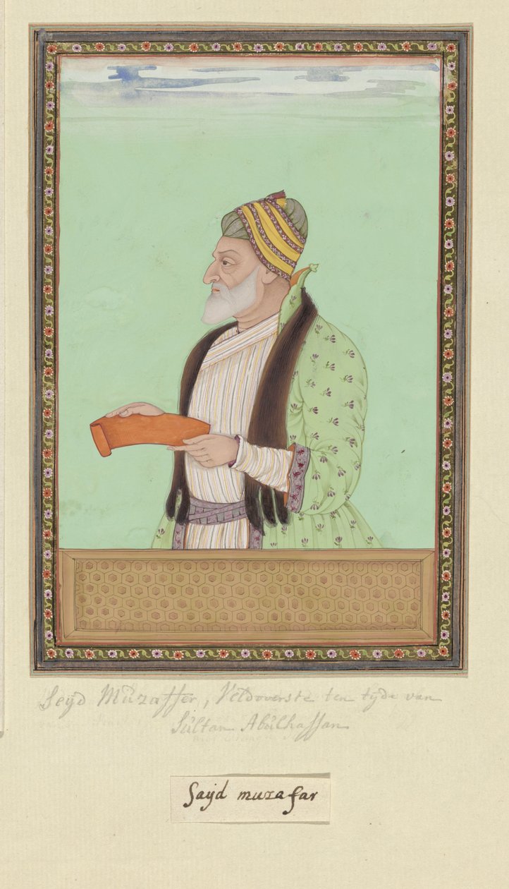 Porträtt av Sayyid Muzaffar; vid tiden för Sultan Abul Hasan tjänstgjorde han som överbefälhavare (peshwa) av Anonymous