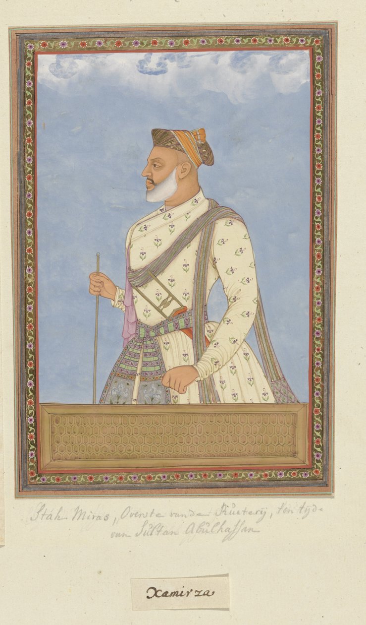 Porträtt av Shah Mirza; vid tiden för Sultan Abul Hasan tjänstgjorde han som befälhavare för kavalleri (sar-khayl) efter Sayyid Muzaffar av Anonymous