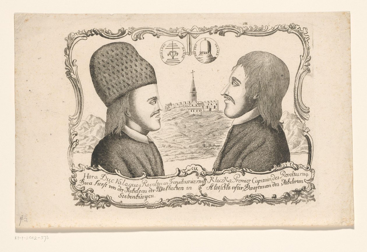 Porträtt av Vasile Ursu Nicola Horea och Ion Oargă Cloșca, ledare för revolten i Transsylvanien, 1784 av Anonymous