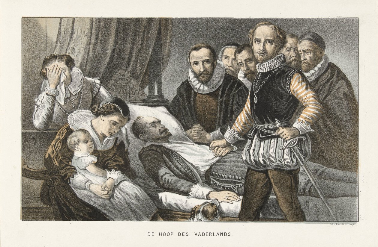 Prins Maurits vid liket av prins Willem den tyste, 1584 Fäderlandets hopp (titel på objekt) av Anonymous