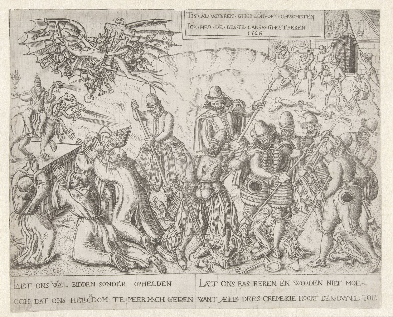Protestantisk "Making a Clean Sweep" av en katolsk kyrka Ikonoklasmen av tiggarna, 1566 av Anonymous