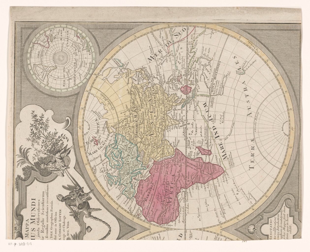 Högra halvan av en världskarta, som visar det östra halvklotet Mappa totius mundi : adornata juxta observationes (...) (titel på objekt) av Anonymous