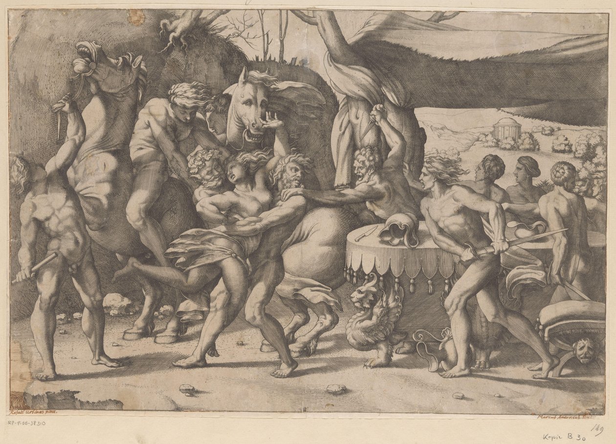 Rån av en kvinna av man och satyr Battle between the Lapiths and Centaurs (serietitel) av Anonymous