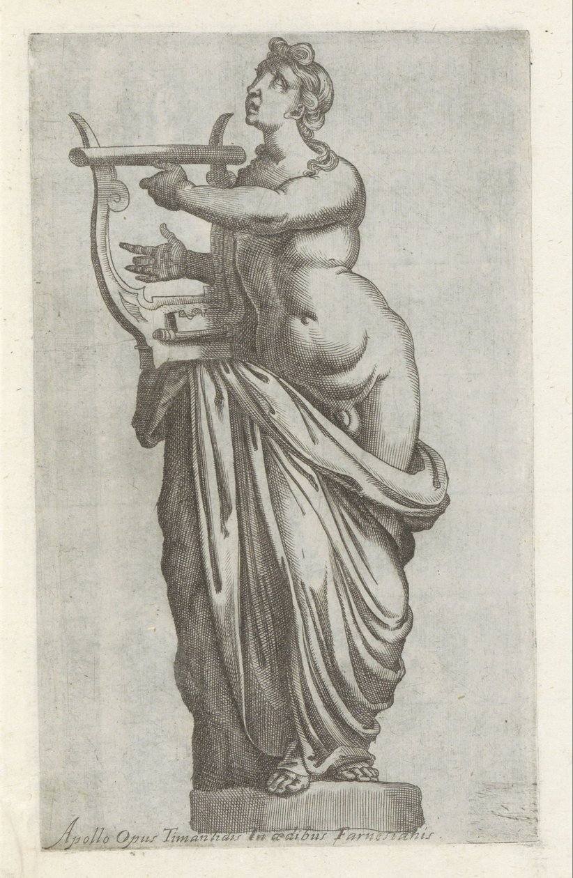 Skulptur av Apollon Apolloverk av Timanlidis i det farnesiska palatset (titel på objektet) Antika skulpturer i Rom (serietitel) Ikoner av de antika statyerna av staden Rom som ses på offentliga platser (serietitel) av Anonymous