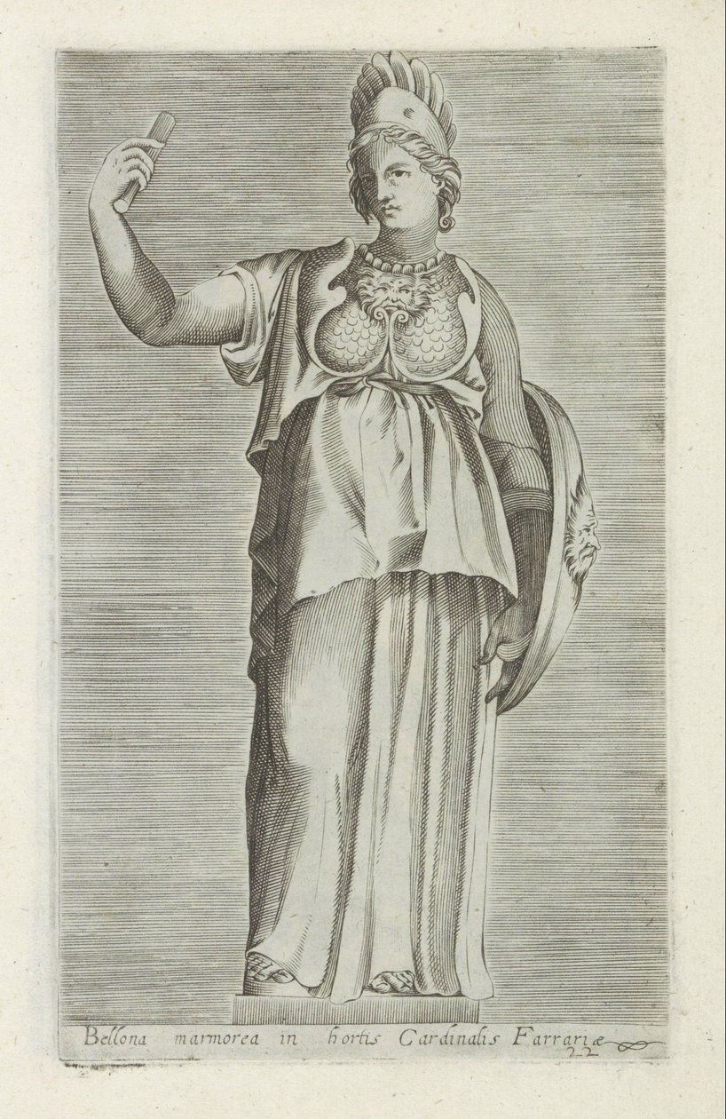 Skulptur av Bellona Bellona-marmor i kardinal Farrarias trädgårdar (titel på objektet) Antika skulpturer i Rom (serietitel) Ikoner av de antika statyerna av staden Rom som ses på offentliga platser (serietitel) av Anonymous