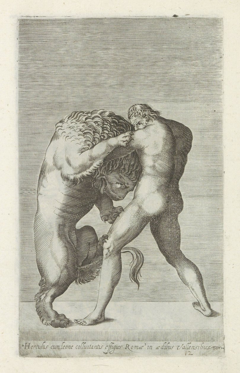Skulptur av Hercules i strid med Nemeïsche-lejonet Staty av Hercules slåss med ett lejon i Roms murar (titel på objektet) Antika skulpturer i Rom (serietitel) Av de antika statyerna av staden Rom som ses på offentliga platser i av Anonymous