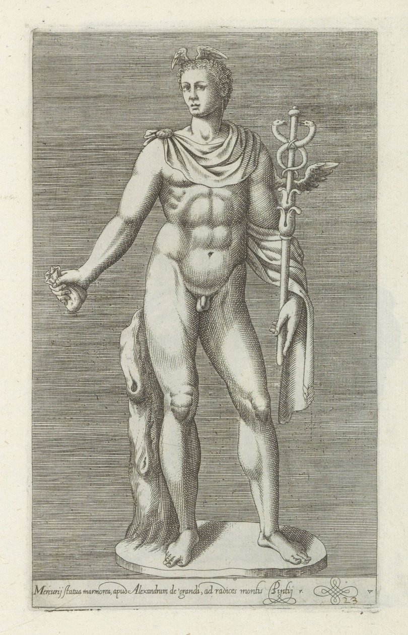 Skulptur av Mercurius Marmorstaty av Merkurius, vid Alexander den store (...) (titel på objektet) Antika skulpturer i Rom (serietitel) Ikoner av de antika statyerna av staden Rom som ses på offentliga platser (serietitel) av Anonymous