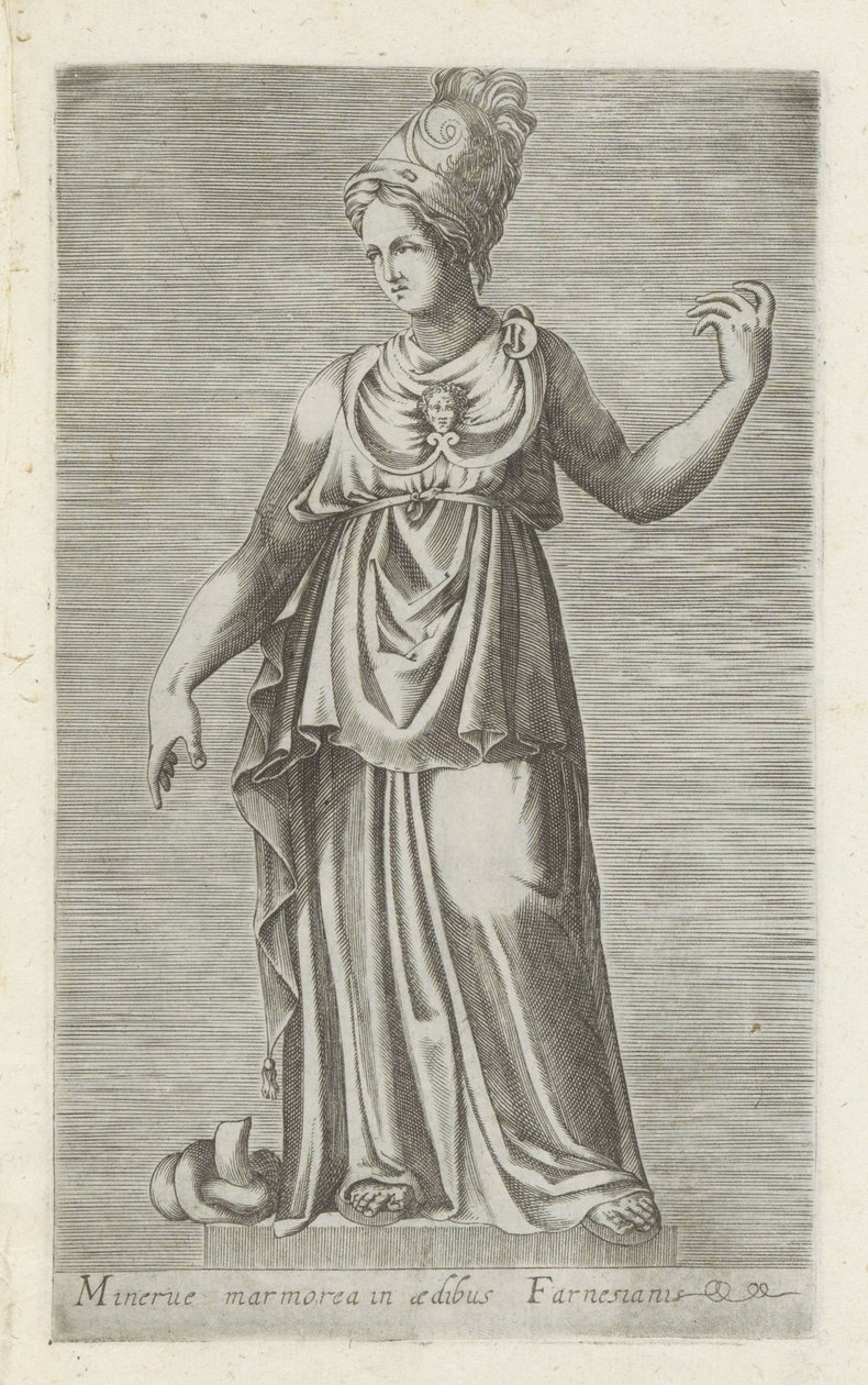 Skulptur av Minerva Minervmarmor i det farnesiska palatset (titel på objektet) Antika skulpturer i Rom (serietitel) Ikoner av de antika statyerna av staden Rom som ses på offentliga platser (serietitel) av Anonymous