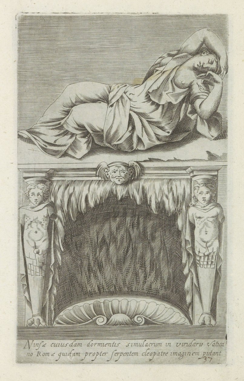 Sculptuur van de sleepende Ariadne boven en schouw Bilden av en viss sovnymf i Roms Vatikanträdgård anses av vissa vara en bild av Kleopatra på grund av ormen (titel på objektet) Antika skulpturer i Rom (serietitel) Gamla statyer av staden av Anonymous