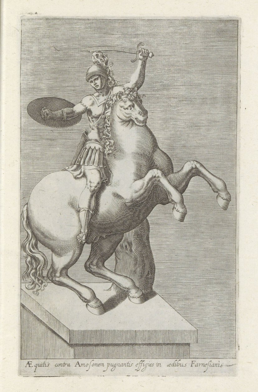 Sculptuur van een Romainse soldaat te paard Equites mot Amos (...) (titel på objekt) Antika skulpturer i Rom (serietitel) Ikoner av de antika statyerna av staden Rom som ses på offentliga platser (serietitel) av Anonymous