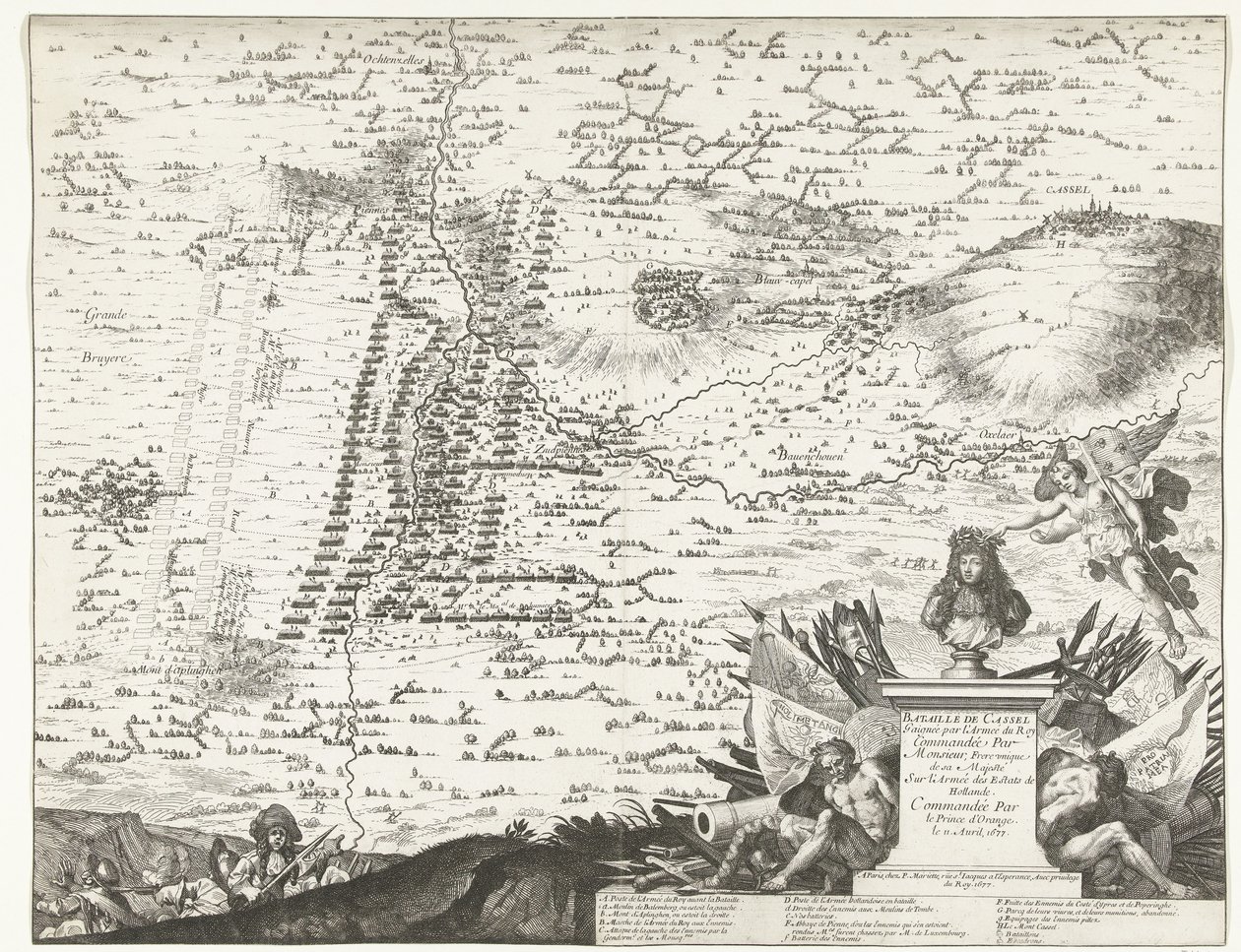 Slag bij Kassel, 1677 Slaget vid Cassel vunnet av kungens armé under befäl av Hans Majestäts ende bror På Army of the Estates of Holland, under befäl av Prinsen av Orange den 11 april 1677 (titel på objekt) av Anonymous