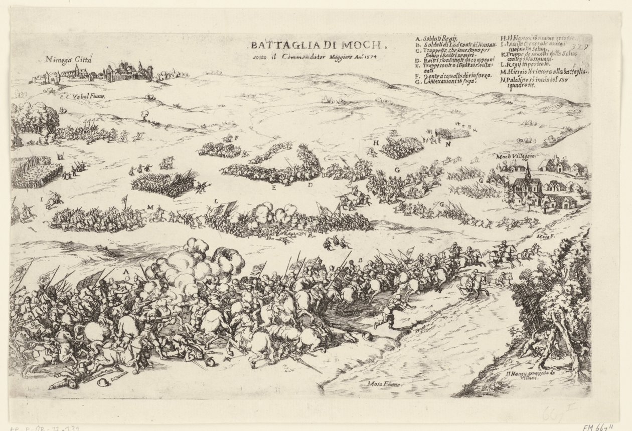 Slag op de Mookerheide, 1574 Slaget vid Moch, under kommentator Maggiore An.o 1574 (titel på objekt) av Anonymous