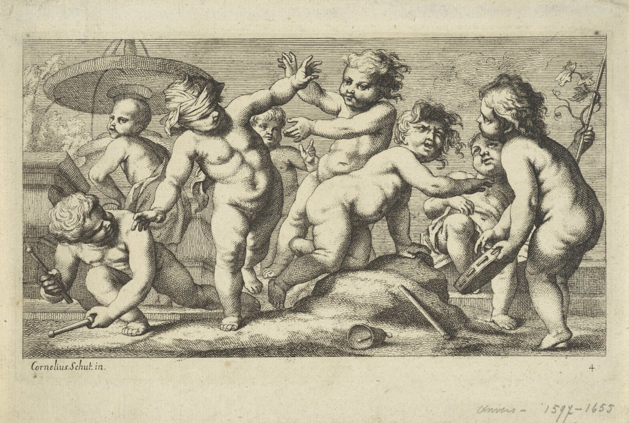 Putti leker vid en fontän Spelar putti (serietitel) av Anonymous