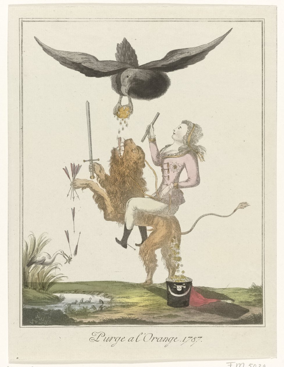 Tecknad film om den holländska betalningen till Preussen, 1787 Rensa en l