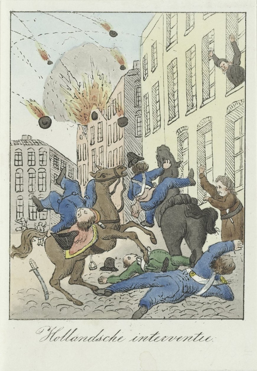 Tecknad film om den holländska interventionen, 1831 Holländsk intervention (titel på objekt) av Anonymous