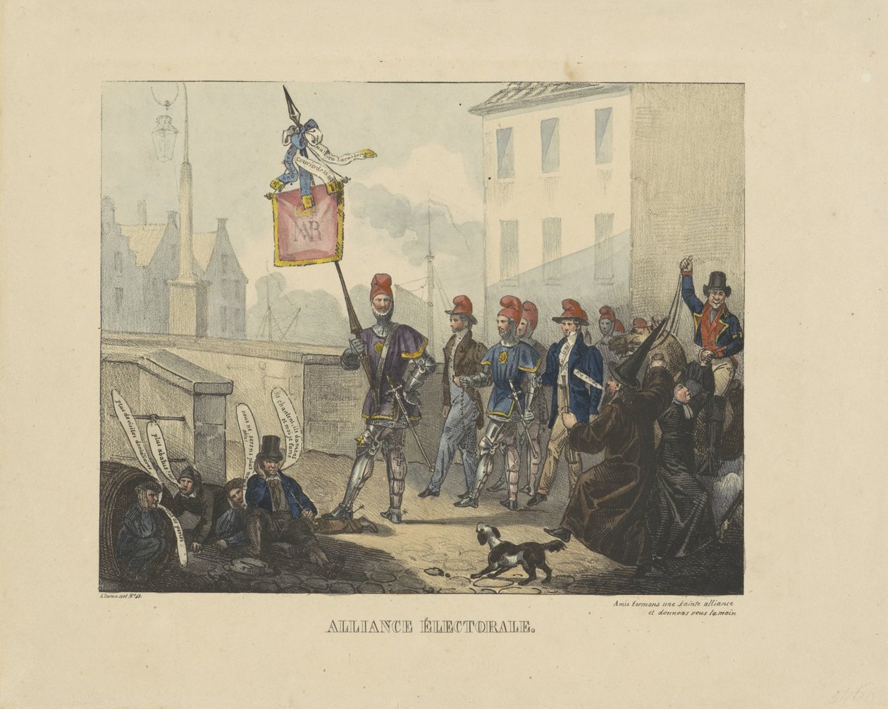Tecknad serie av alliansen mellan det romerska prästpartiet och det liberala partiet mot den holländska regeringen, 1828 Alliance Electoral (titel på objekt) av Anonymous