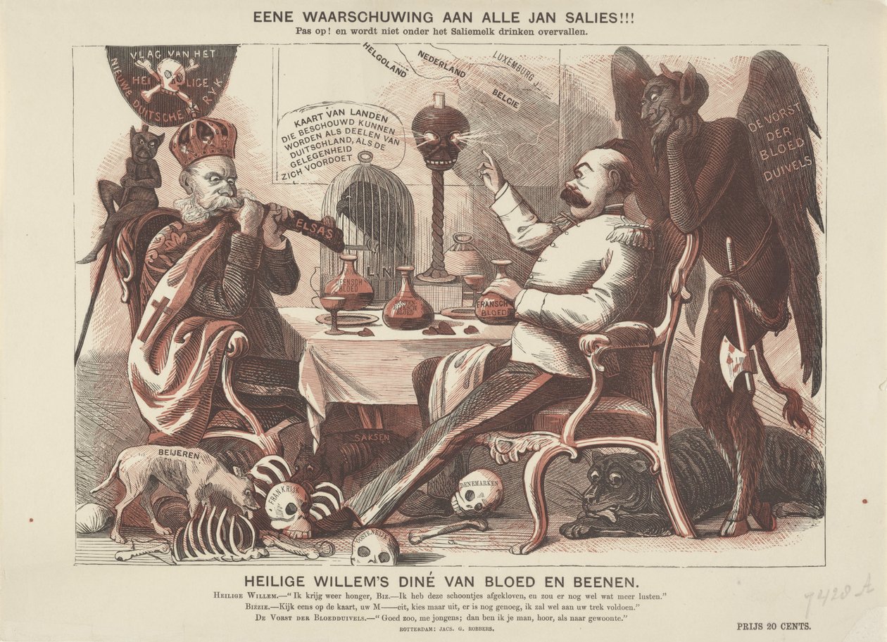 Tecknad film om Kaiser Wilhelm I och Bismarck, 1870 Sankt Willems middag med blod och ben (titel på föremålet) av Anonymous