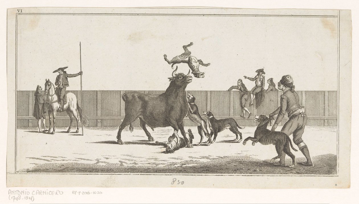 Tjur attackerad av hundar Coleccion de las principales suertes de una corrida de toros (serietitel på objekt) Samling av de viktigaste tjurfäktningsmanövrarna (serietitel) av Anonymous