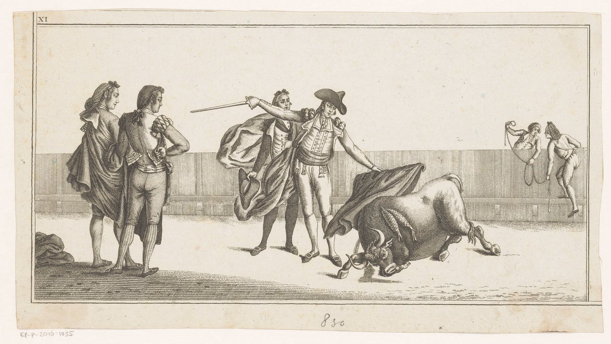 Tjur stucken av en matador Coleccion de las principales suertes de una corrida de toros (serietitel på objekt) Samling av de viktigaste tjurfäktningsmanövrarna (serietitel) av Anonymous